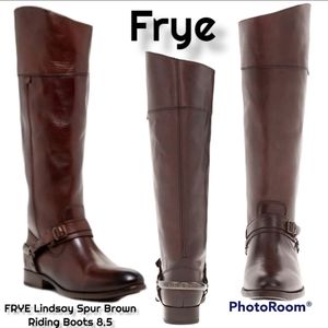 FRYE Lindsay Spur Dark Brown leather knee high equestrian Riding Boots 8.5